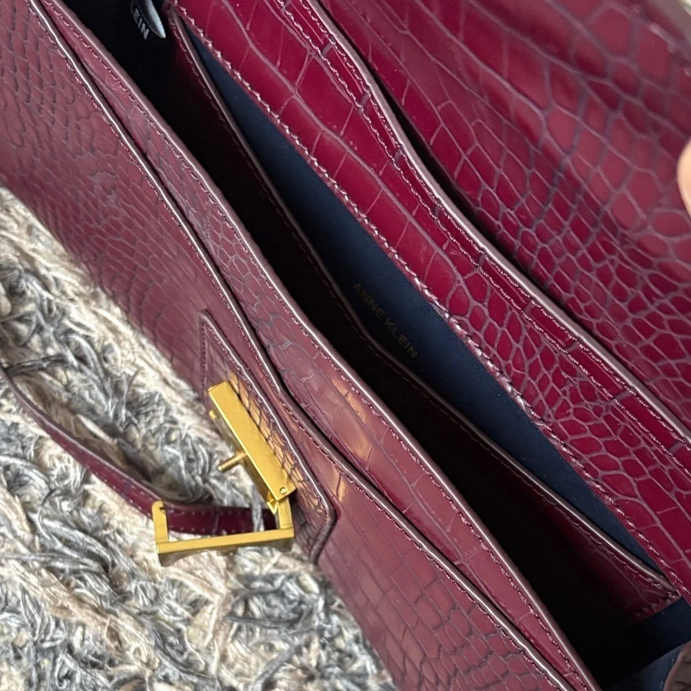 Anne Klein Burgundy Croc-Embossed Clutch Removable Shoulder Strap